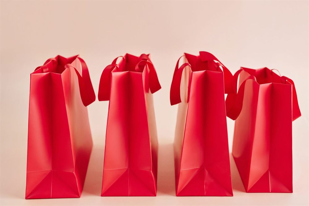 Row of red shopping bags